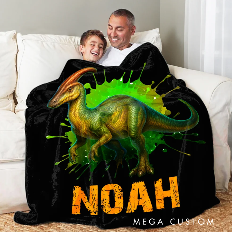 Personalized Cool Dinosaur Multicolor Cozy Throw Blanket with Name Home Decor Holiday Birthday Gift for Boys Girls Dinosaur Lovers