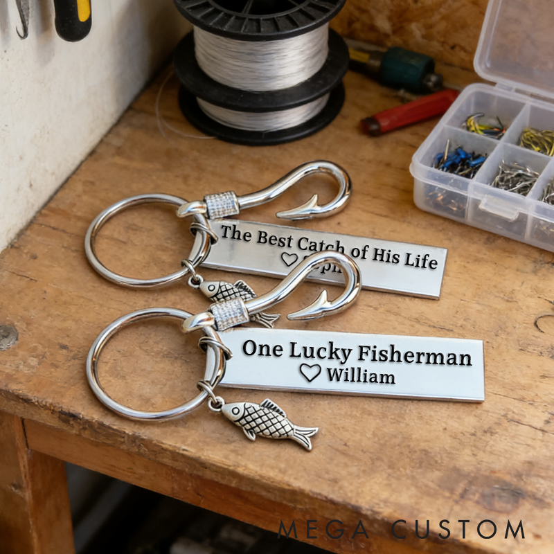 Personalized Fishing Keychain Funny Fishing Keychain Best Catch of His Life Design Custom Name Romantic Gift for Couples and Fishing Enthusiasts