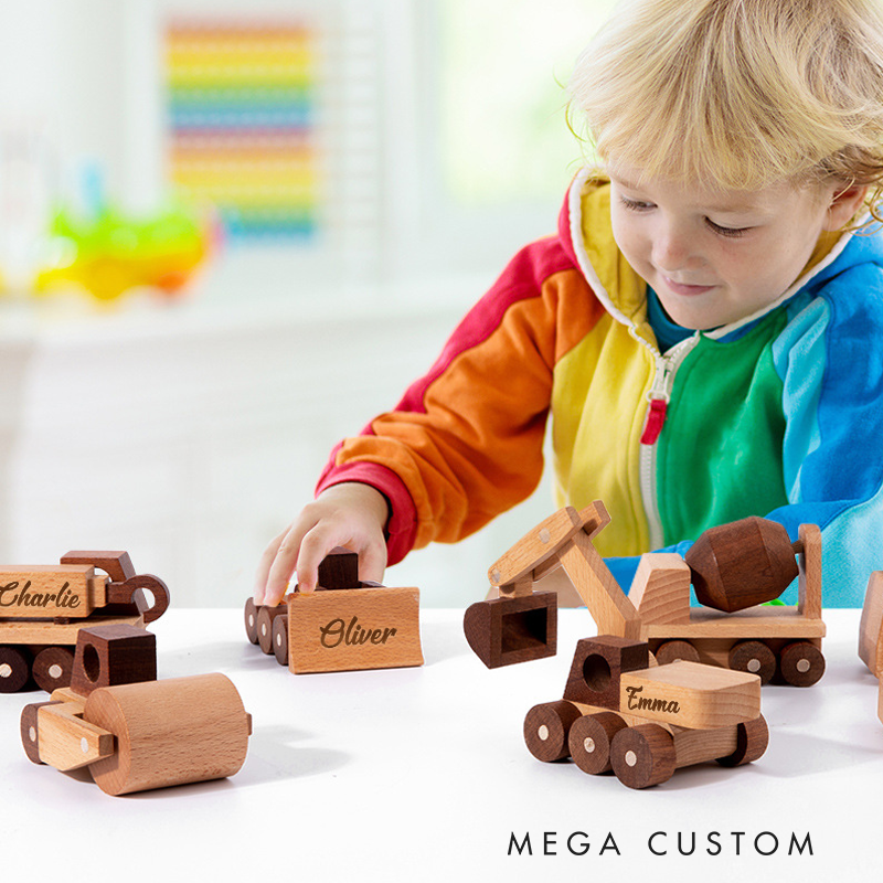 Personalized Toy Construction Excavator Handmade Wooden Construction Toy Vehicles Custom Baby Gifts Birthday Boy Gifts Kids Pretend Play First Christmas