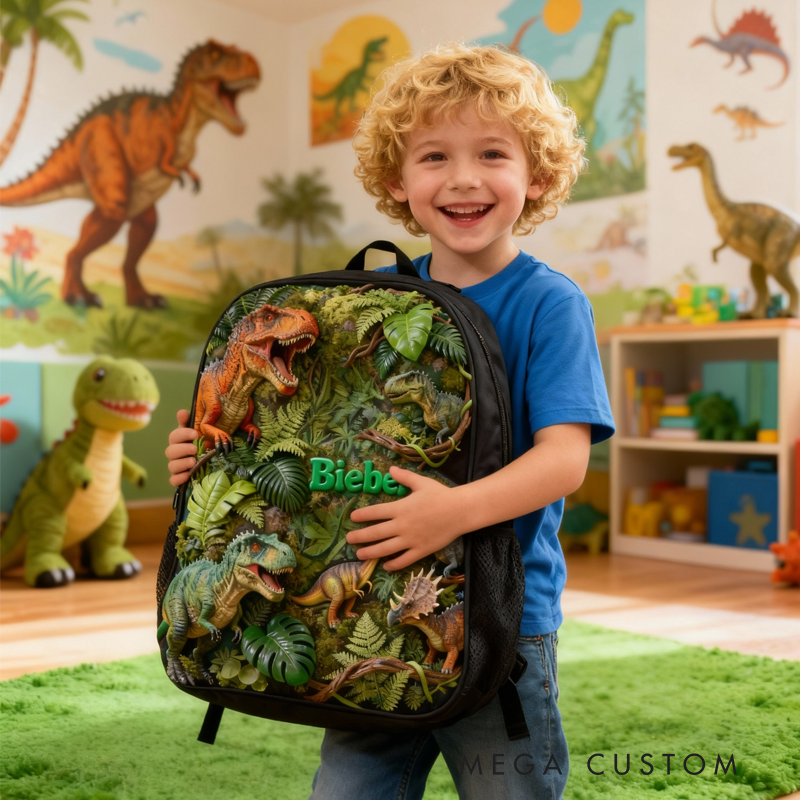 Personalized Cool Dinosaur Design and Custom Name for Kids Black to School Gift Dinosaur Lover Gift