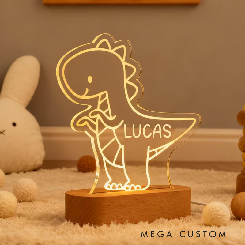 Personalized Tractor and Dinosaur Night Light New Baby Gift Kids Bedroom Lamp 1st Christmas Gift