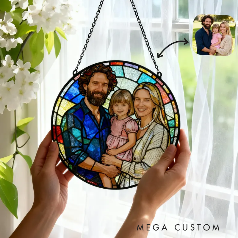 Personalized Stained Glass Portrait Ornament Christmas Suncatcher Kids Photo Gift Holiday Keepsake
