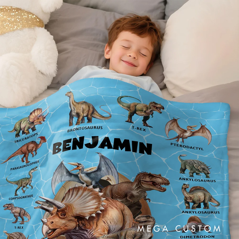 Personalized Dinosaur Themed Multicolor Soft Throw Blanket with Name Home Decor Birthday Gift for Kids Dinosaur Lover