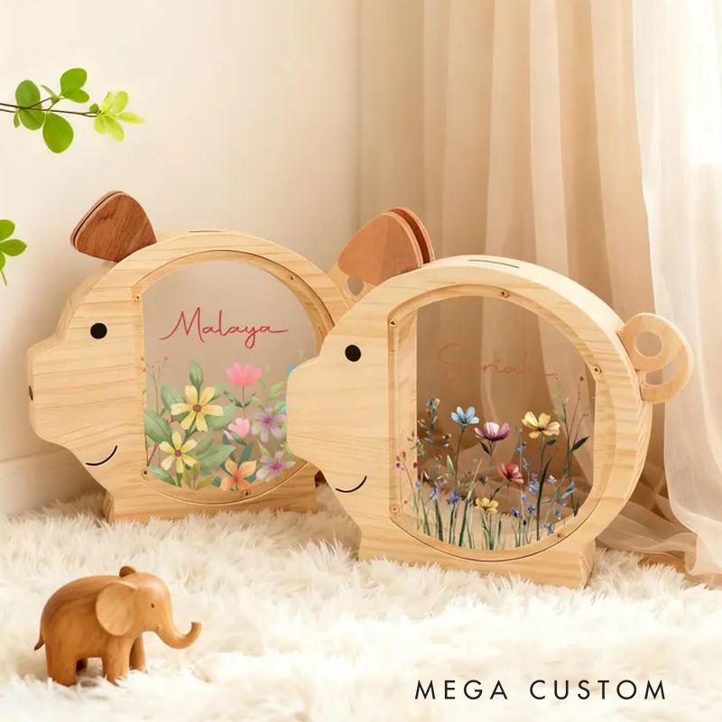 Personalized Girls Piggy Bank Wood Money Box for Kids Baby Shower Gift Personalized Wood Piggy Bank Nursery Decor Wooden Chritmas Gift