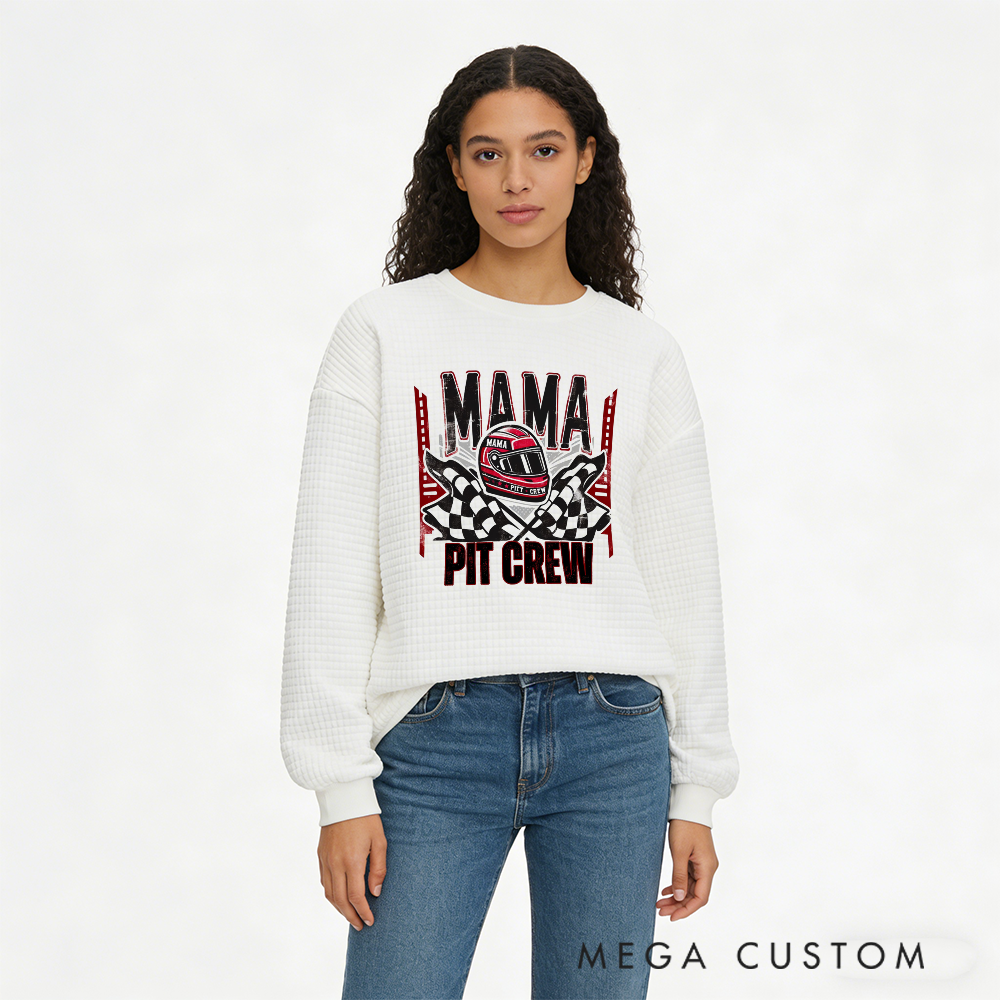Personalized Waffle Knit Sweatshirt for Racing Moms with Custom Mama Pit Crew Design Gift