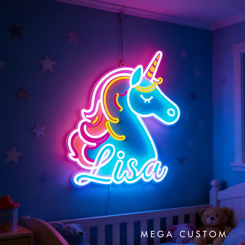 Personalized Rainbow Unicorn Neon Sign CustomLED Name Light for Nursery Bedroom Wall Decor Unique Gift for Children Birthdays Baby Showers