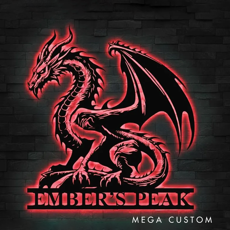 Personalized Dragon Neon Sign for Game Room Custom Name Fantasy Wall Art Gothic Dragon Wall Art with LED Dragon Metal Sign Gamer Gift
