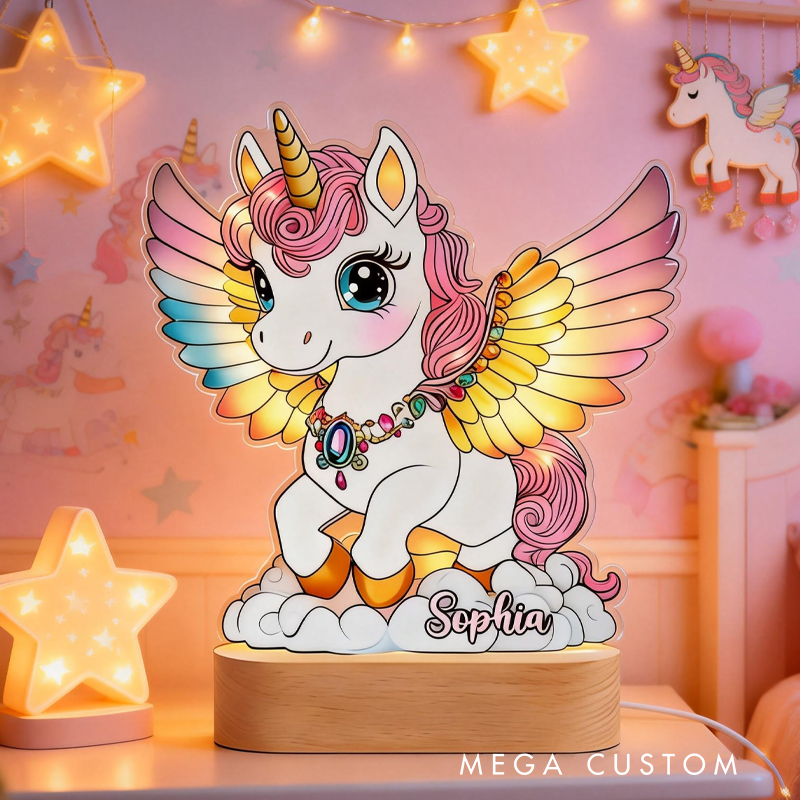 Personalized Beautiful Unicorn Kid Shaped Plaque Light Base Birthday Gifts Gift for Kids
