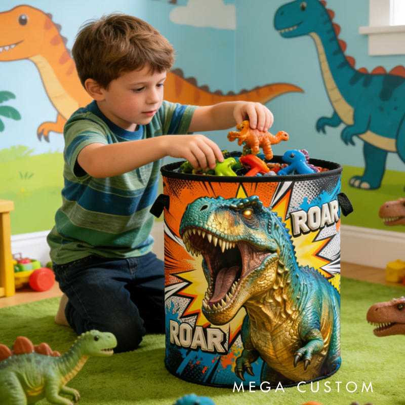 Personalized Cartoon Style Dinosaur Themed Laundry Basket Birthday Gift for Kids