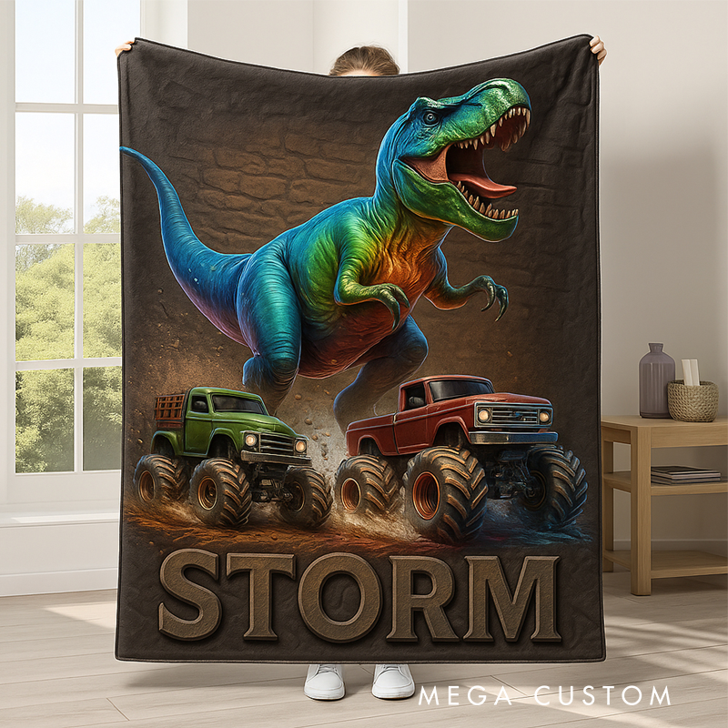 Personalized Dinosaur Themed Blanket with Name Home Decor Birthday Gift for Boys Dinosaur Lovers