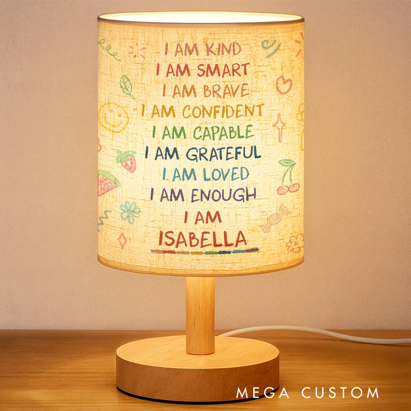 Personalized I Am Inspirational Words Fabric Lamp Custom Lamp Gift for Daughter and Self Empowerment Lovers