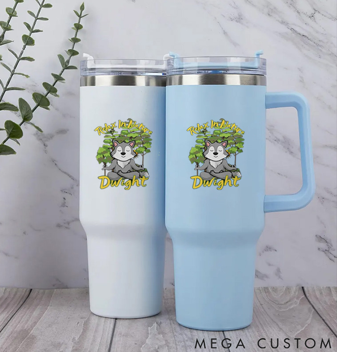 Personalized Yoga Handle Tumbler with Funny Cartoon Design Perfect Gift for Yoga Lover Hot or Cold Drinks