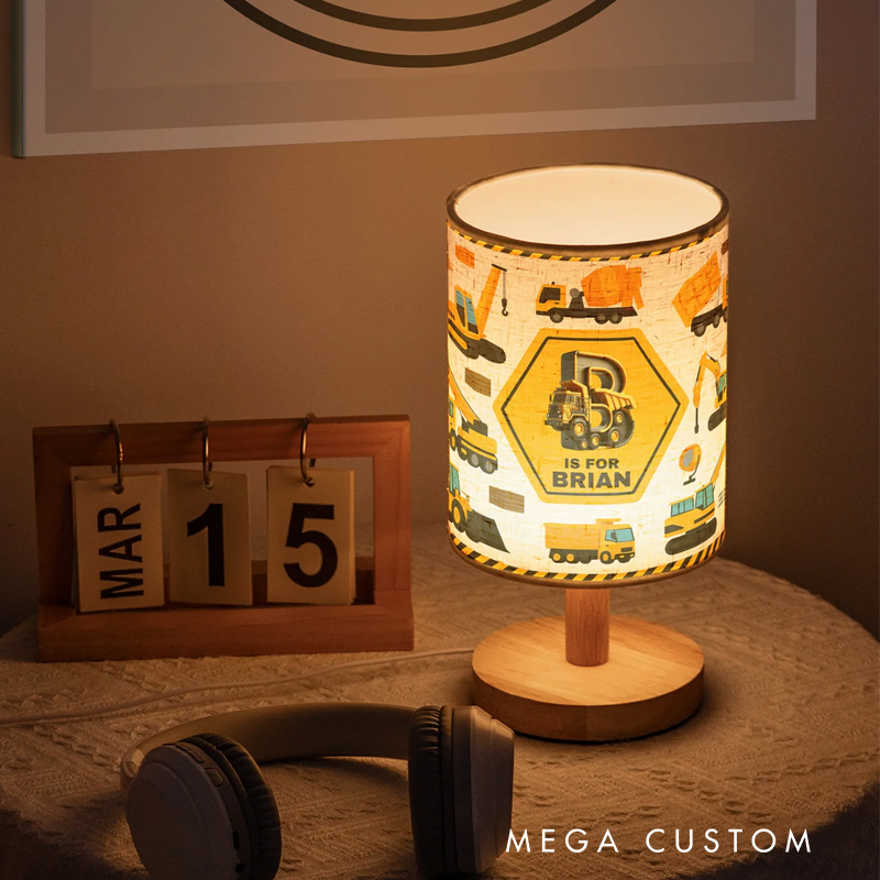Personalized Construction Truck Letter Fabric Lamp Birthday Gift for Kids