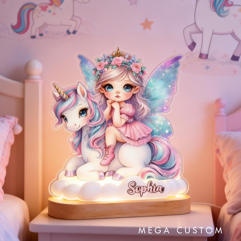 Personalized Flower Fairy and Dream Horse Kid Shaped Plaque Light Base Birthday Gifts Gift for Kids