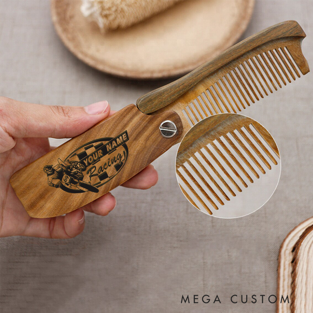 Personalized Wooden Beard Comb Custom Motorcycle Racing Design