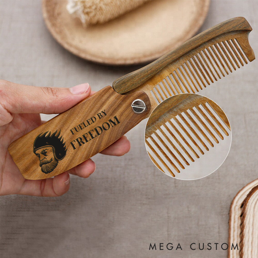 Personalized Wooden Beard Comb Custom Text Patriotic Design
