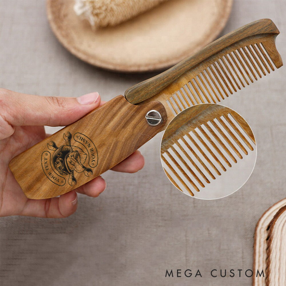 Personalized Wooden Beard Comb Custom Vintage Design with Text and Name