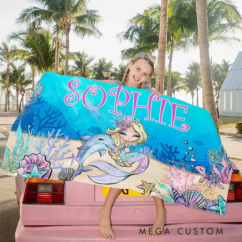 Personalized Fantasy Mermaid Quick Dry Oversized Beach Towel with Name Beach Party Holiday Gift for Girls