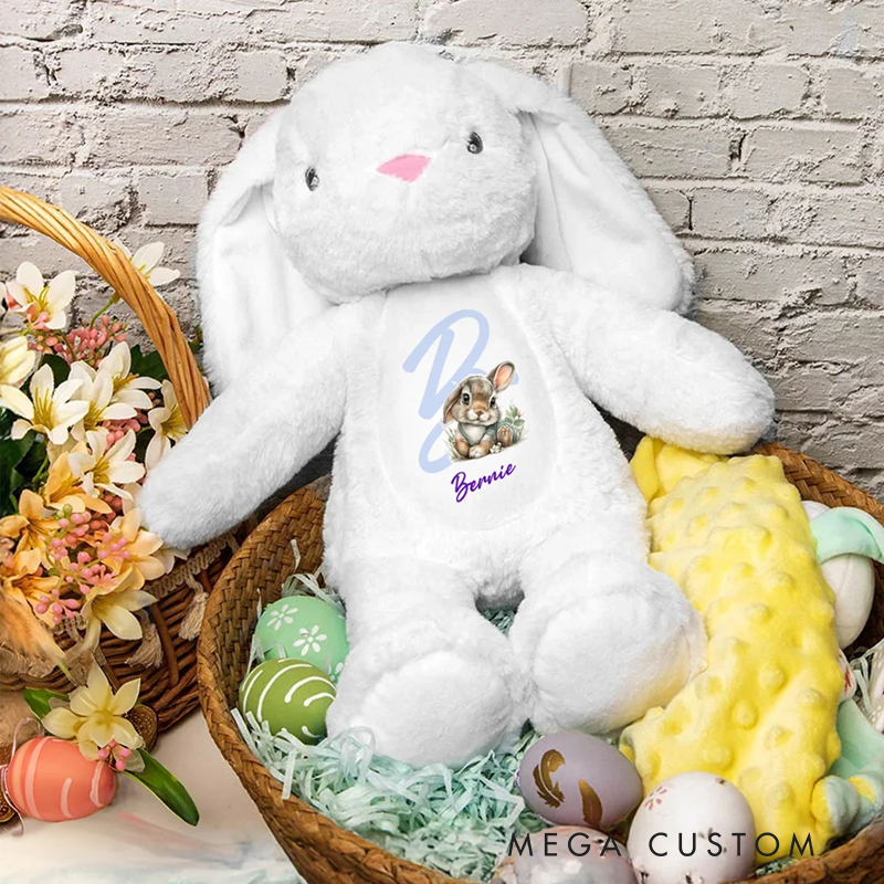 Personalized Cute Rabbit Plush Easter Bunny Stuffed Toy with Initial and Name Easter Gift for Newborns Kids