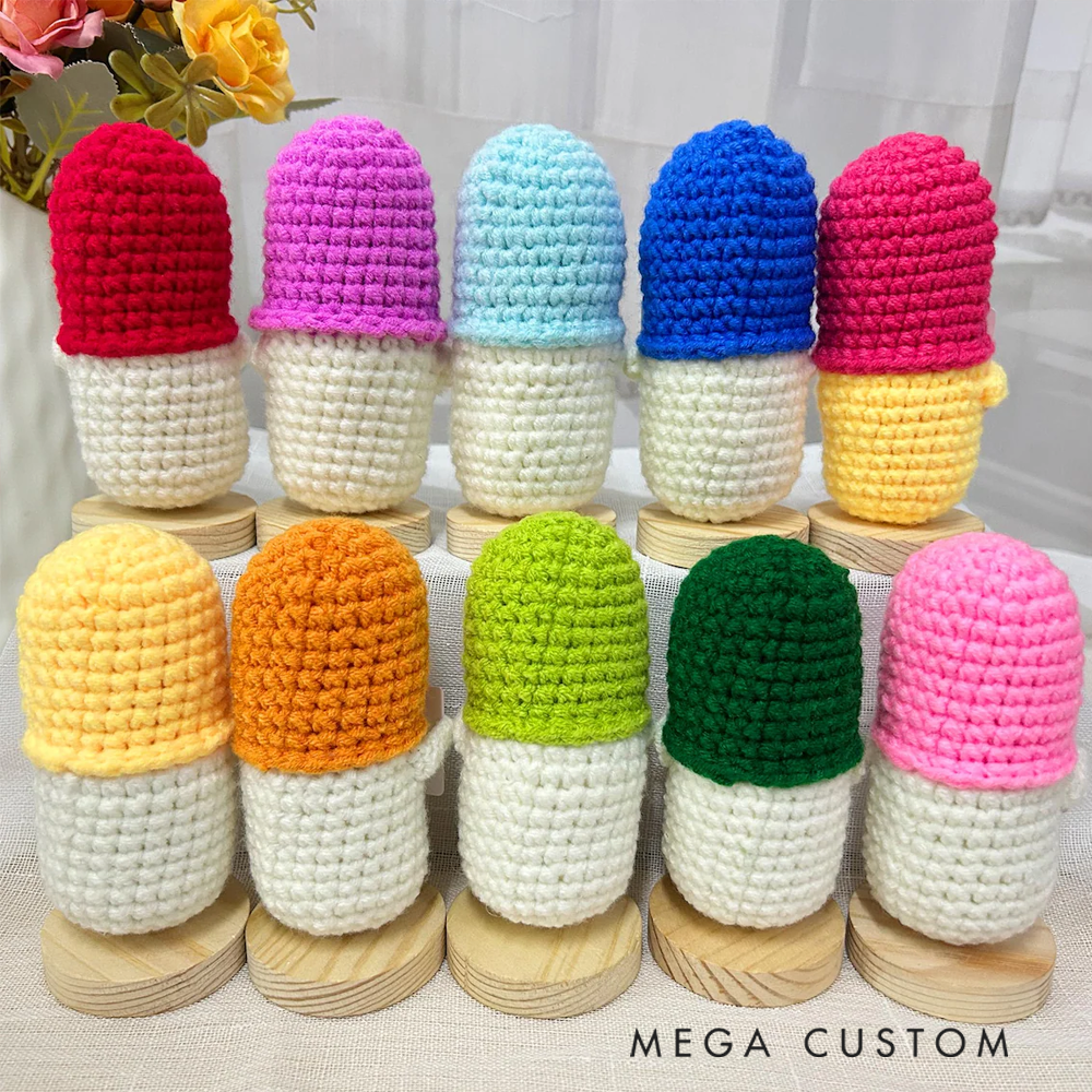 Personalized Crocheted Emotional Support Chill Pill Cute Stress Reliever Gift 