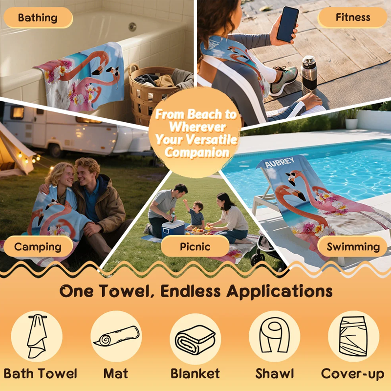 Personalized Funny Zebra Flamingo Animals Quick Dry Oversized Beach Towel with Name Summer Vacation Beach Party Gift