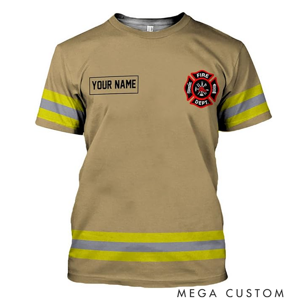 Personalized Firefighter Full Print T-Shirt Gift Custom Name and Flag Design
