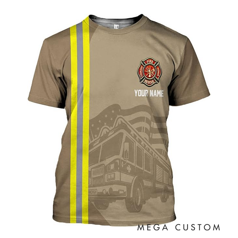 Personalized Firefighter Full Print T-Shirt Gift Custom Name and Inspirational Design