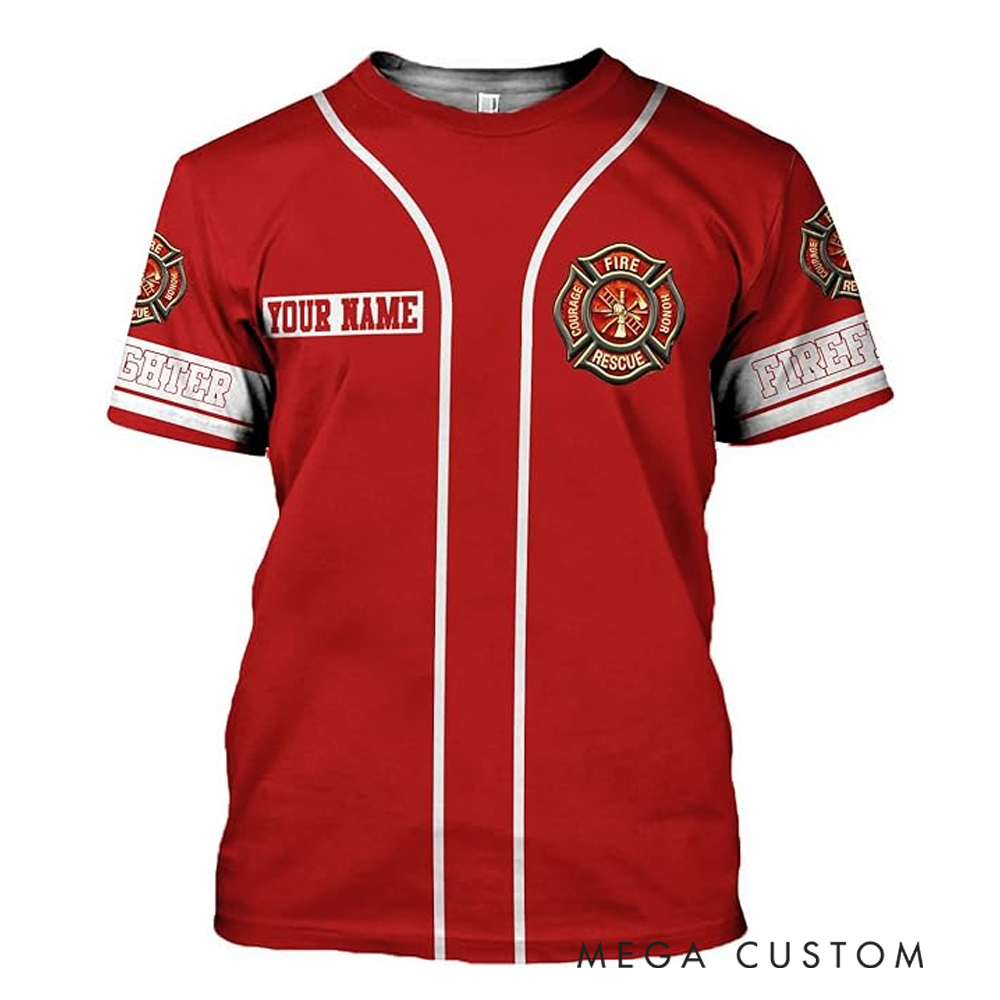 Personalized Firefighter Full Print T-Shirt Gift Custom Name and Department Logo Design