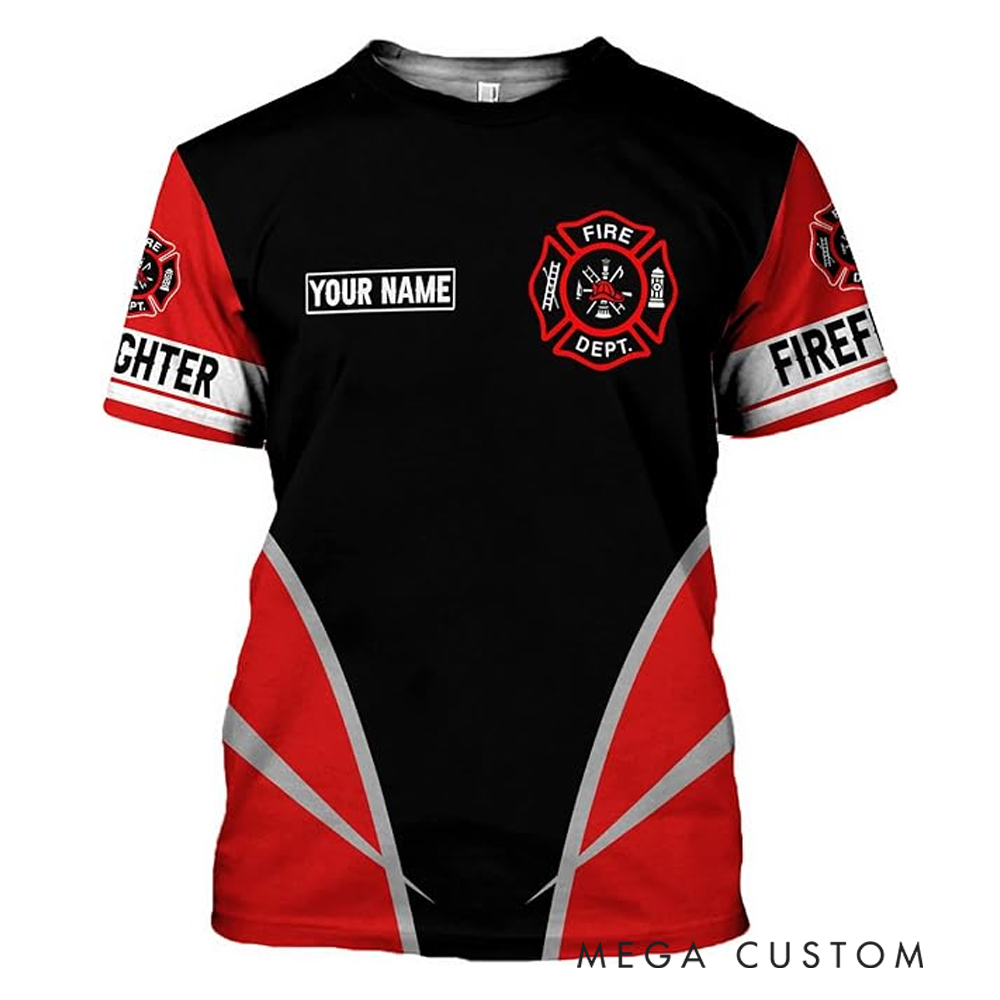 Personalized Firefighter Full Print T-Shirt Gift Custom Name and Memorial Tribute Design
