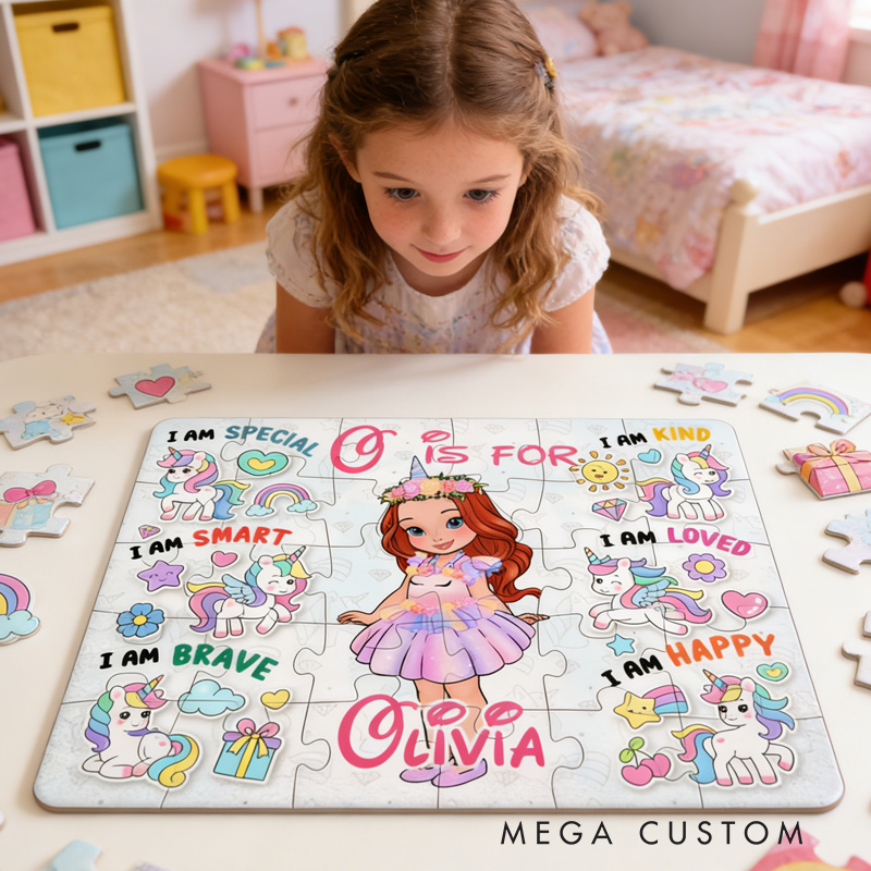 Personalized Fun Magical Princess Theme Custom Name Alphabet Learning Motivational Design Puzzle