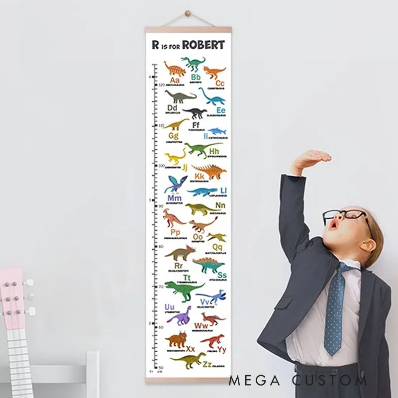 Personalized Alphabet Vehicle and Dinosaur Height Growth Chart for Kids