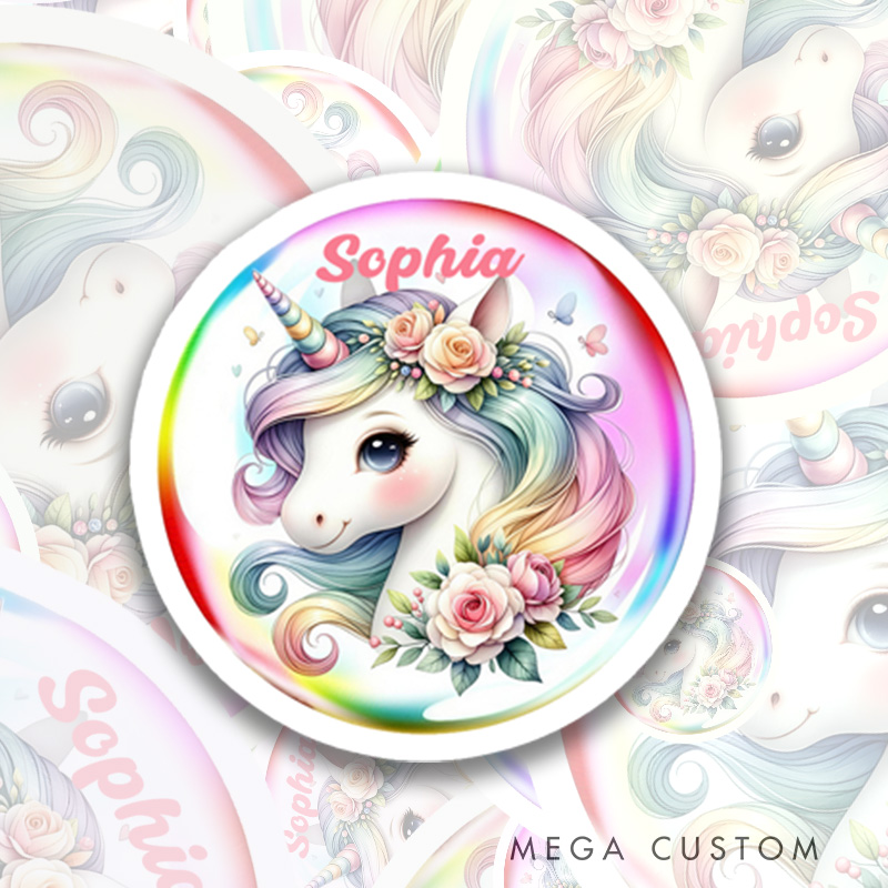 Personalized Cute Dream Horse Waterproof Stickers with Name Gift Decor Party Favors for Kids