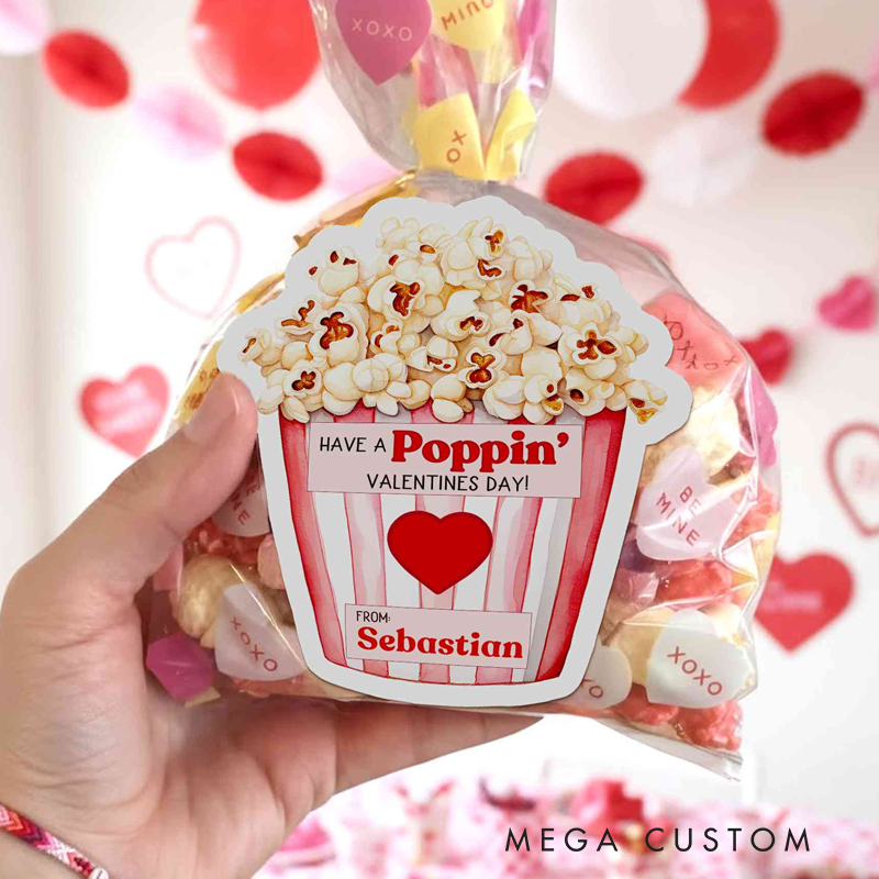 Personalized Have a Poppin Valentine's Day Stickers with Name Gift Decor Party Favors for Kids