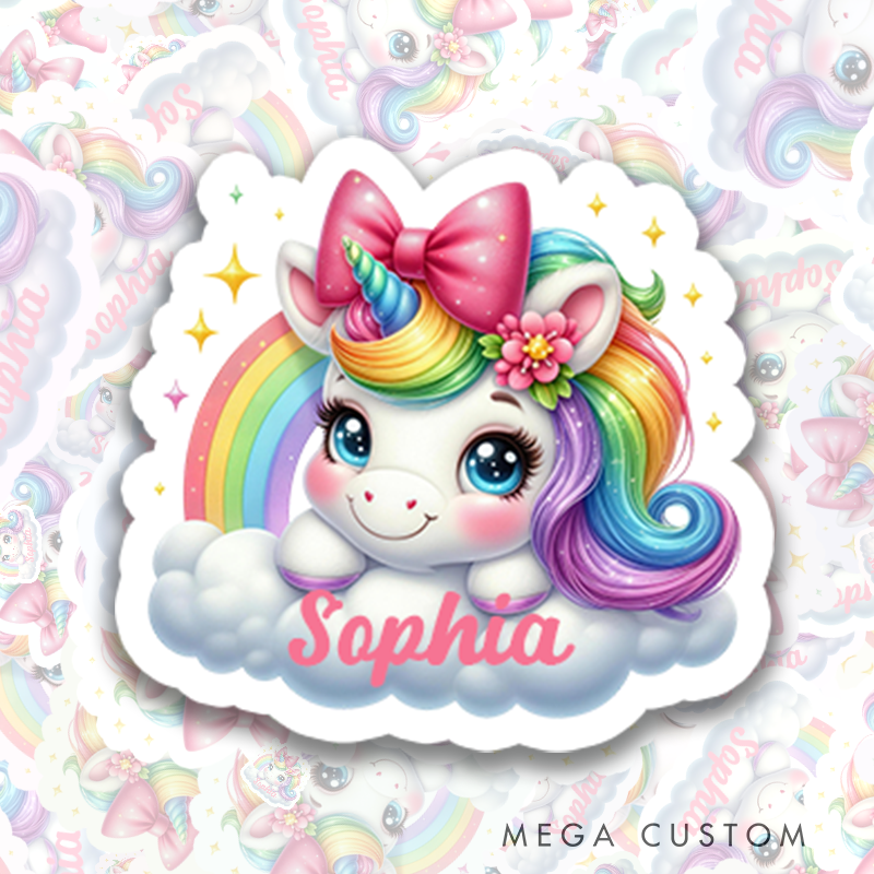 Personalized Cartoon Dream Horse Stickers with Name Gift Decor Party Favors for Kids
