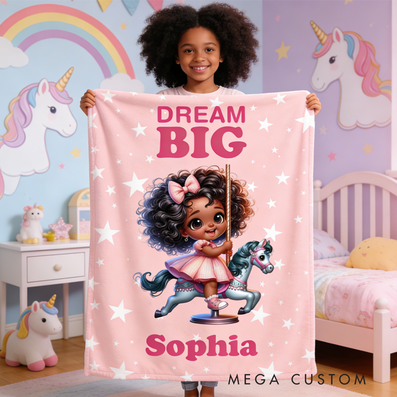 Personalized Multicolor Cartoon Dream Big Black Boy Girl Soft Throw Blanket with Name Home Decor Christmas Birthday Gift for Kids