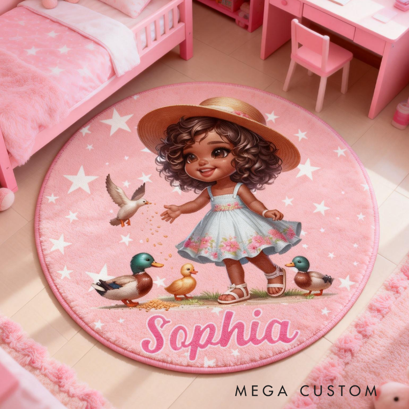 Personalized Cartoon Black Girl Rug with Name Home Decor Christmas Birthday Gift for Kids