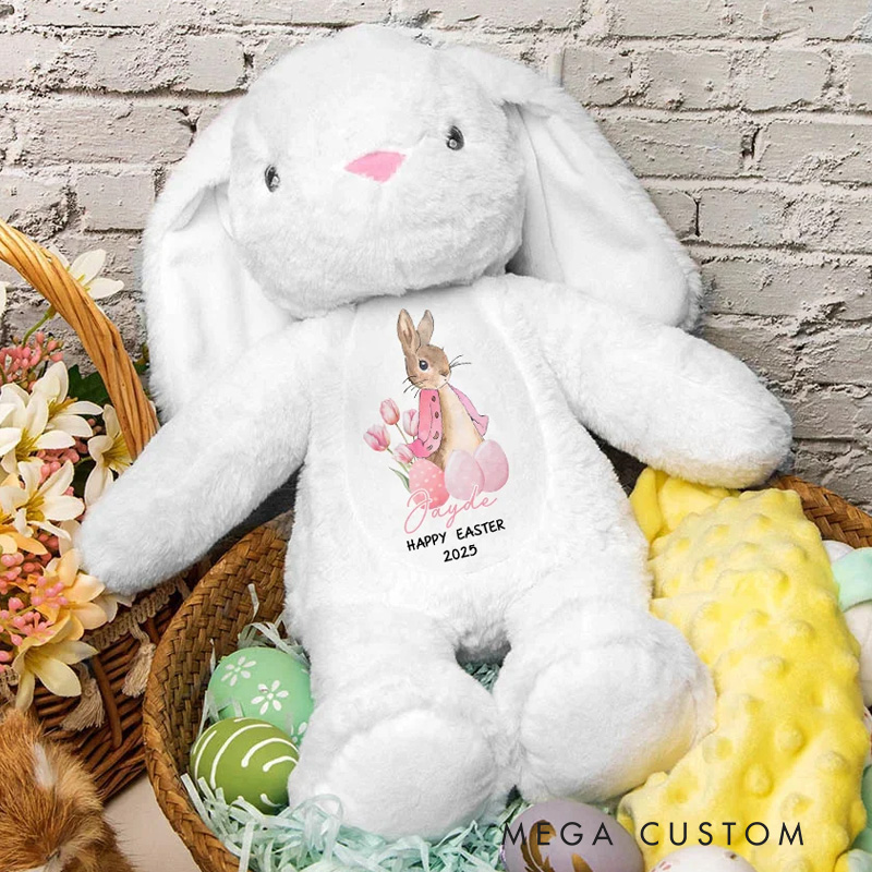 Personalized Peter Rabbit Easter Eggs Cute Bunny Plush Stuffed Animal Toy with Name and Year First Easter Holiday Baby Shower Gift for Kids