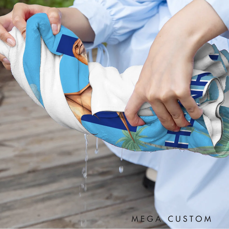 Personalized Cute Dinosaur Quick Dry Oversized Beach Towel with Name and Initial Travel Essential Summer Vacation Birthday Gift for Kids