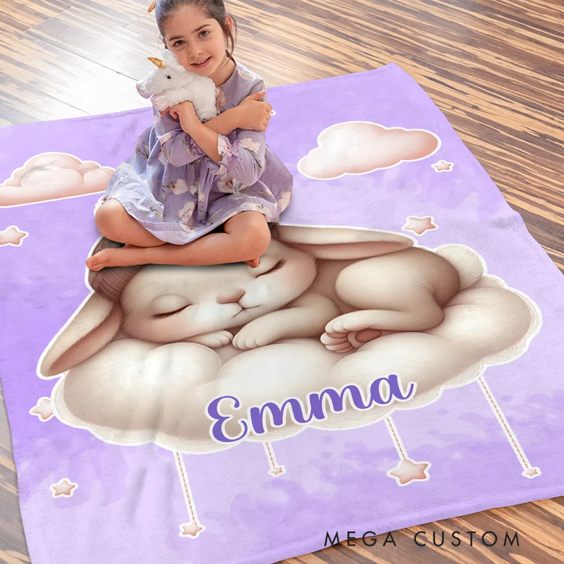 Personalized Moon Cloud Star Cute Cartoon Sleeping Animal Soft Throw Blanket with Name Home Decor Birthday Christmas Gift for Kids