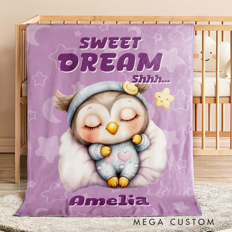 Personalized Stars Moons Clouds Sweet Dream Cartoon Animals Soft Throw Blanket with Name Home Decor Birthday Christmas Gift for Kids