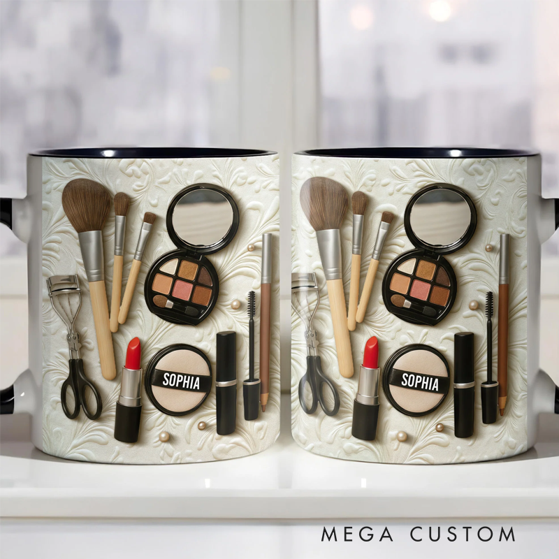 Personalized Capture the Beauty of Your Everyday Look Featuring Essential Makeup Tools Custom Accent Mug Gift for Makeup Lovers