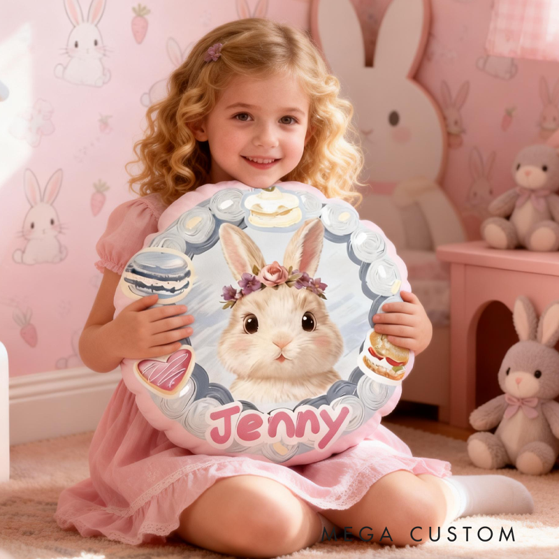 Personalized Cute Rabbit in Oil Painting Pillow Baby Animals Nursery Decor Cute Animals Cushion Toddler Gift Easter Gifts