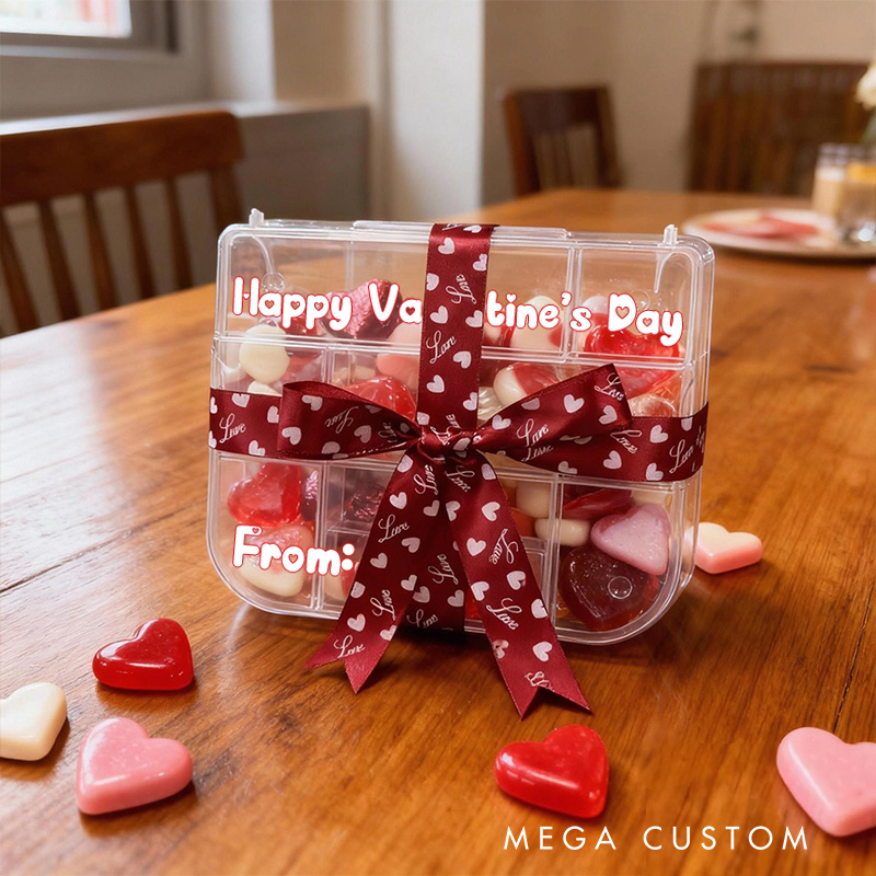 Personalized Valentines Theme Custom Name Sweet Gift Heart Ribbon Treat Collection Pops Candy Box