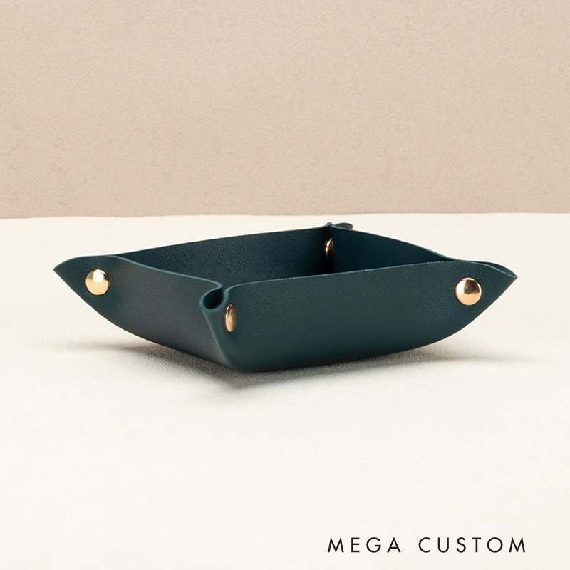 Personalized Marian Monogram Foldable Leather Catchall Snap Tray with Name Rosary Tray Desktop Organizer First Communion Baptism Gift for Christian