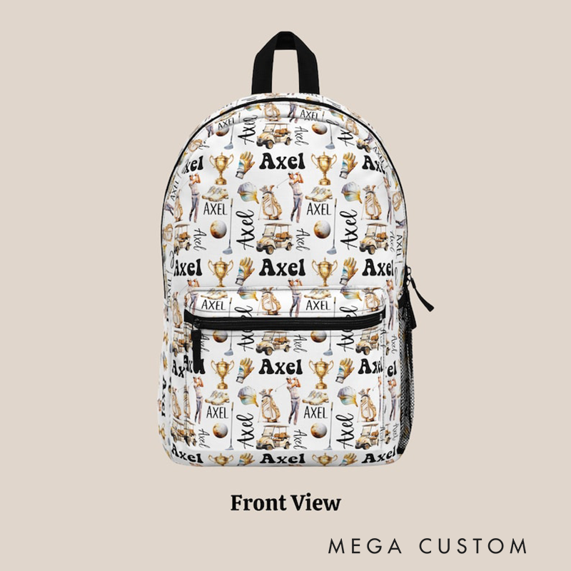 Personalized Golf Backpack with Custom Name and Vintage All Over Design Perfect for Golf Enthusiasts and Players