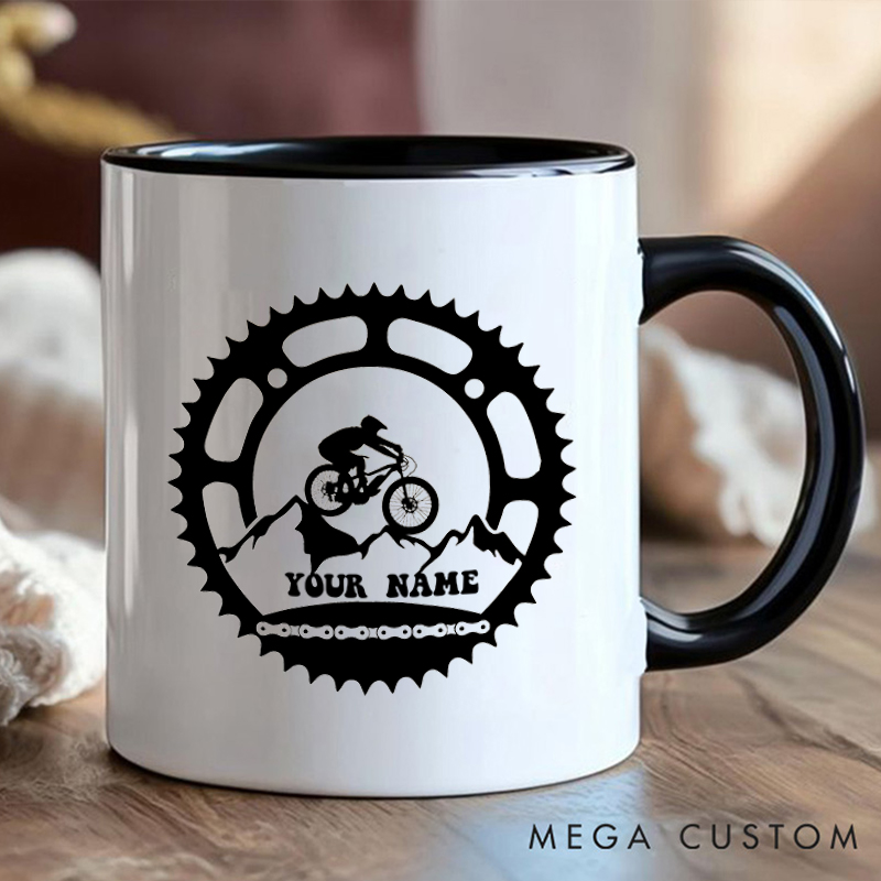 Personalized Mountain Biking Gear Mug with Name and Bike Design for Outdoor Adventures Riding Cycling Biking Enthusiasts