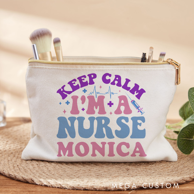 Personalized Makeup Bag for Nurse Keep Calm I'm a Nurse Design Fashion Cosmetic Bag Gift