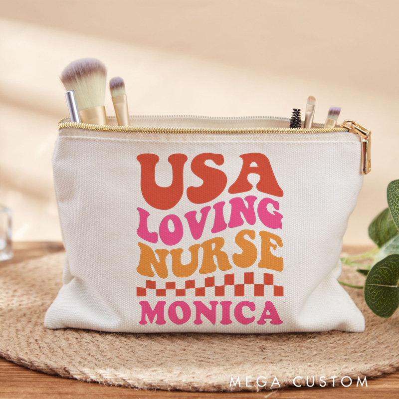 Personalized Makeup Bag for Nurse USA Loving Nurse Design Fashion Cosmetic Bag Gift