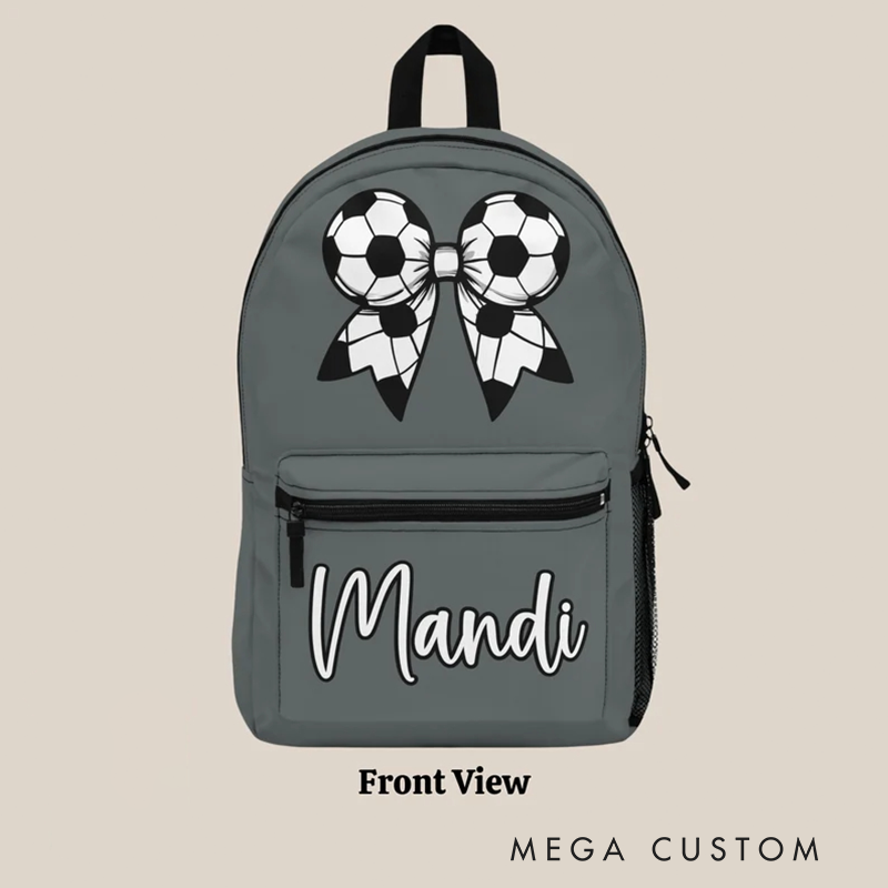 Personalized Soccer Backpack with Custom Name and Coquette Bow Design Perfect for Players and Fans