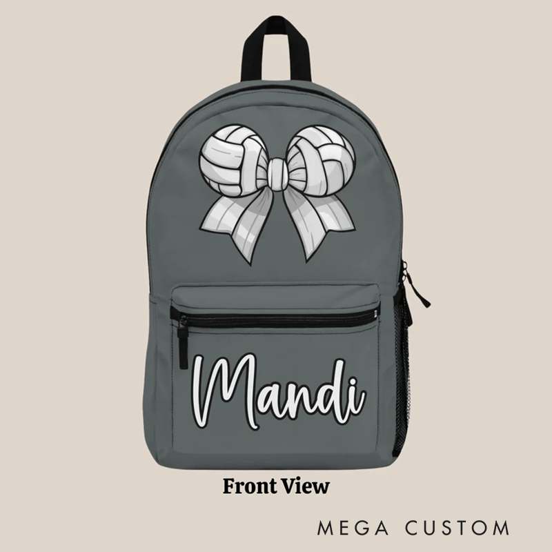 Personalized Volleyball Backpack with Custom Name and Coquette Bow Design Perfect for Players and Fans